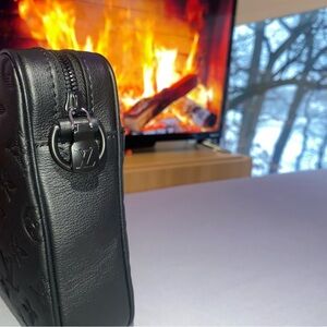 Louis Vuitton Black Embossed Leather Messenger Bag